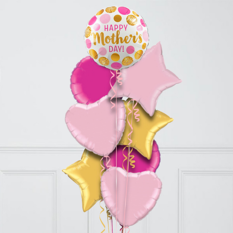 Happy Mother's Day Dots Mixed Pink Inflated Foil Balloon Bunch