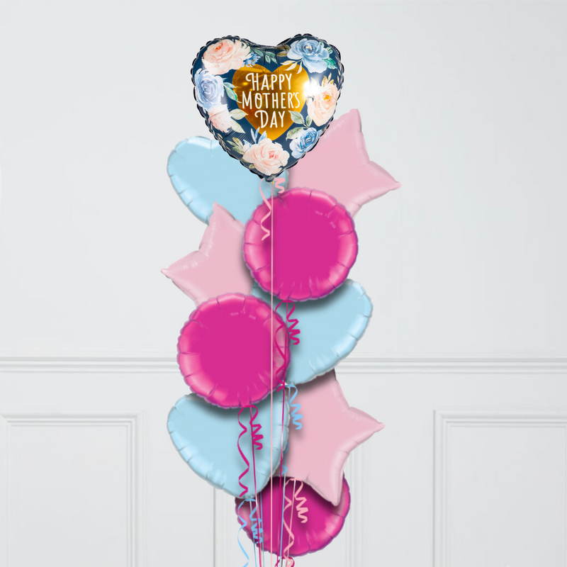 Happy Mother's Day Navy & Pink Florals Inflated Foil Balloon Bunch