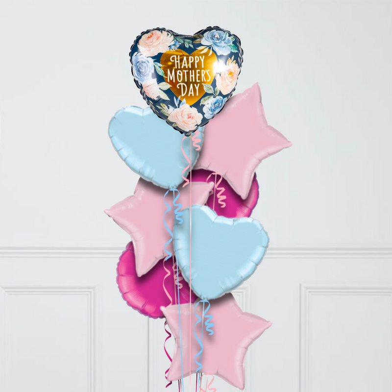 Happy Mother's Day Navy & Pink Florals Inflated Foil Balloon Bunch