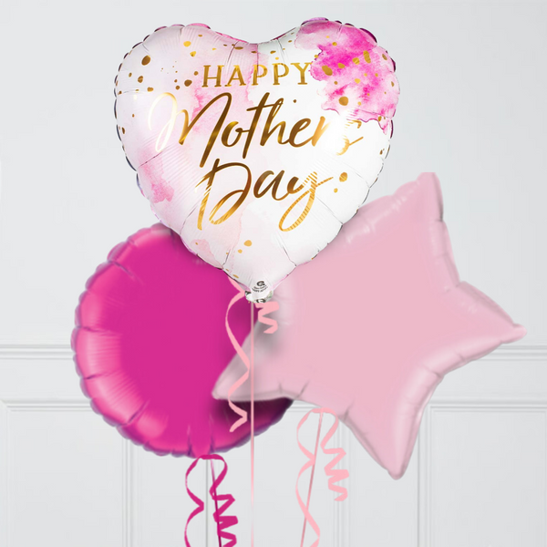 Happy Mother's Day Pink Watercolour Hearts Inflated Foil Balloon Bunch