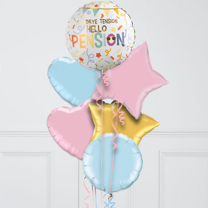 Happy Retirement Pastel Inflated Foil Balloon Bunch