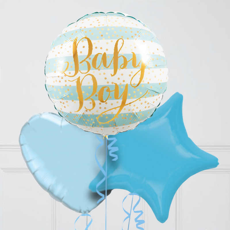 Hello Baby Boy Hearts Inflated Foil Balloon Bunch