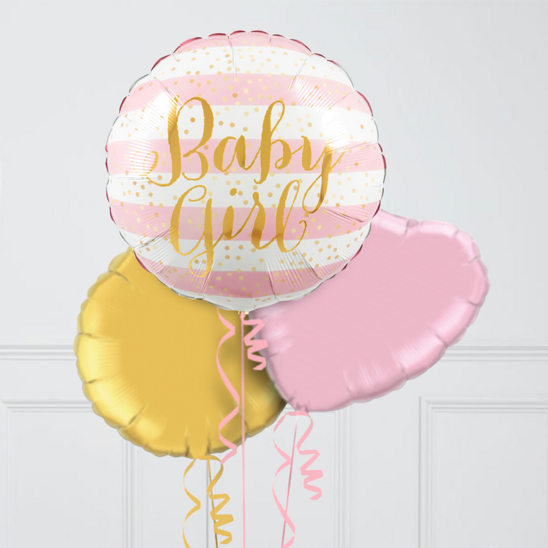 Hello Baby Girl Hearts Inflated Foil Balloon Bunch