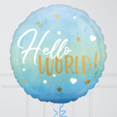 Hello World Blue Gradient Inflated Foil Balloon Bunch