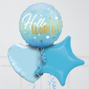 Hello World Blue Gradient Inflated Foil Balloon Bunch