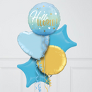 Hello World Blue Gradient Inflated Foil Balloon Bunch