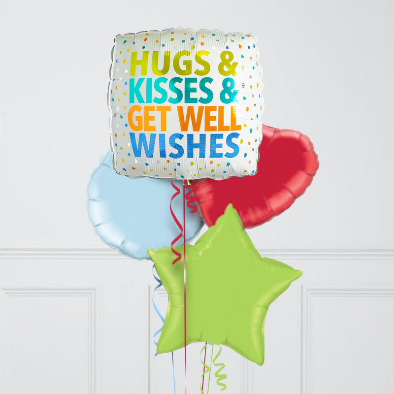 Hugs, Kisses & Well Wishes Rainbow Hearts Inflated Foil Balloon Bunch