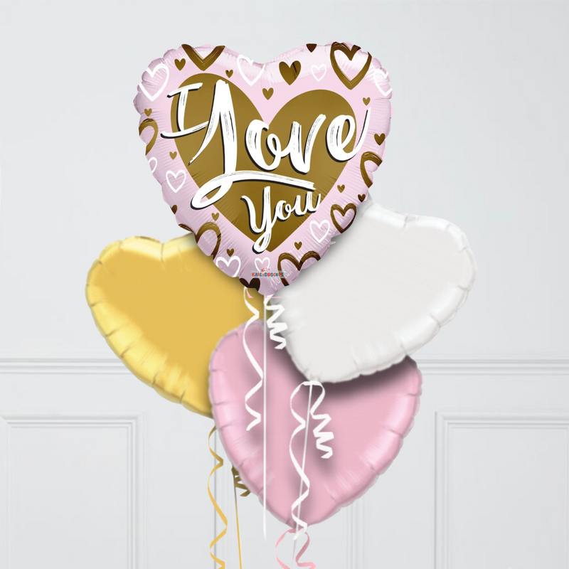 I Love You Pink Hearts Inflated Foil Balloon Bunch