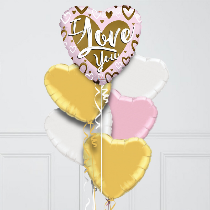 I Love You Pink Hearts Inflated Foil Balloon Bunch