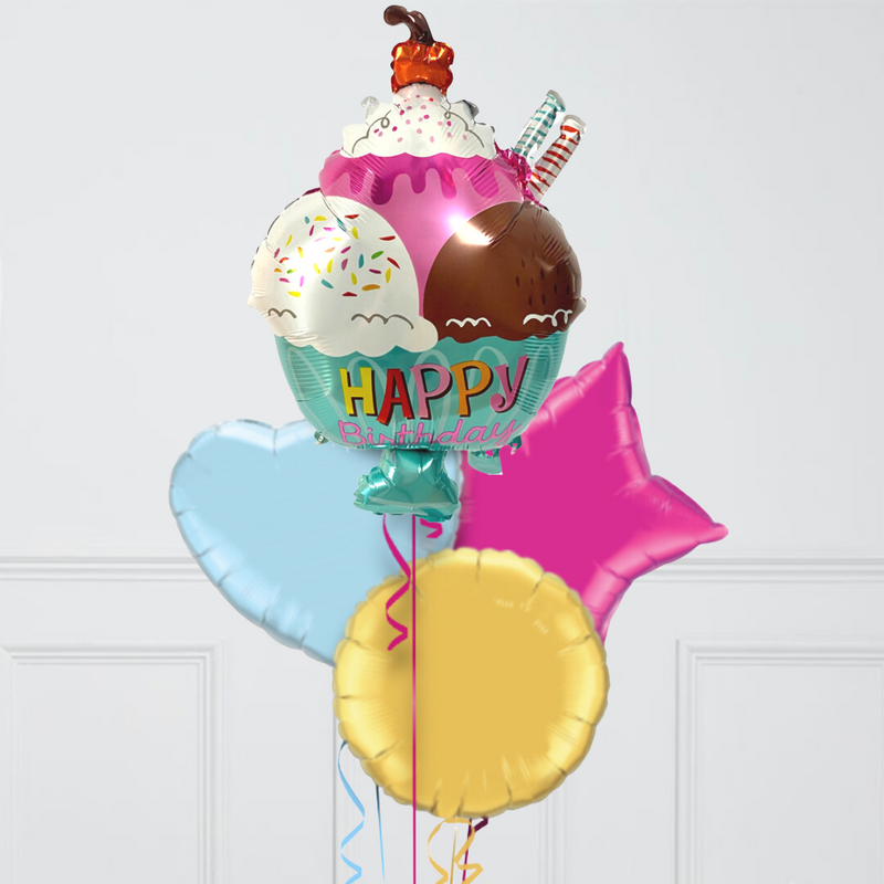 Ice Cream Bowl Birthday Inflated Foil Balloon Bunch