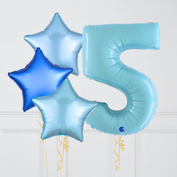 Inflated Baby Blue Birthday Balloon Numbers