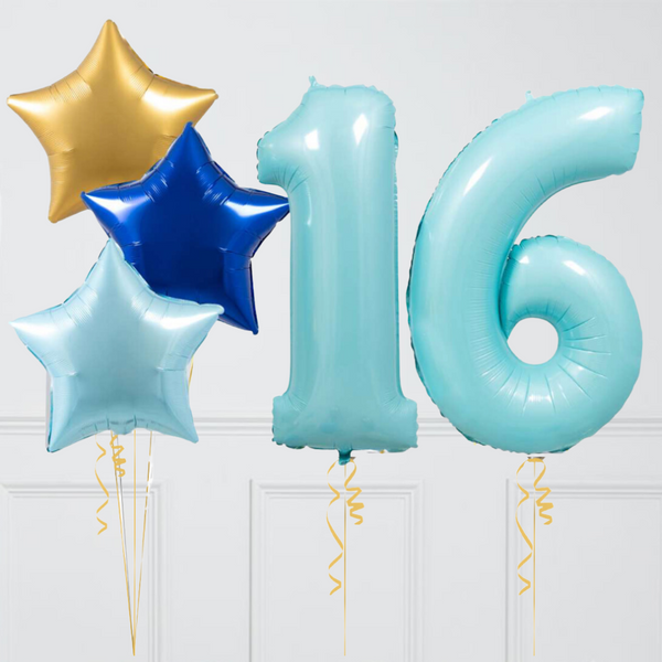 Inflated Baby Blue Sapphire Birthday Balloon Numbers