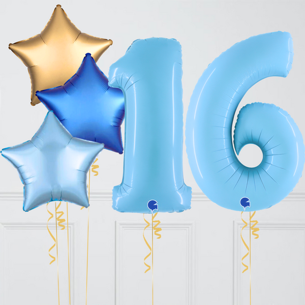 Inflated Baby Blue Sapphire Birthday Balloon Numbers