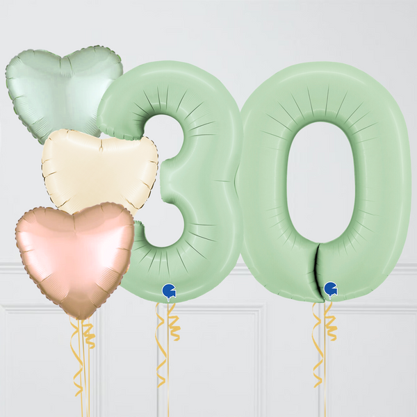 Inflated Blush Olive Green Birthday Balloon Numbers