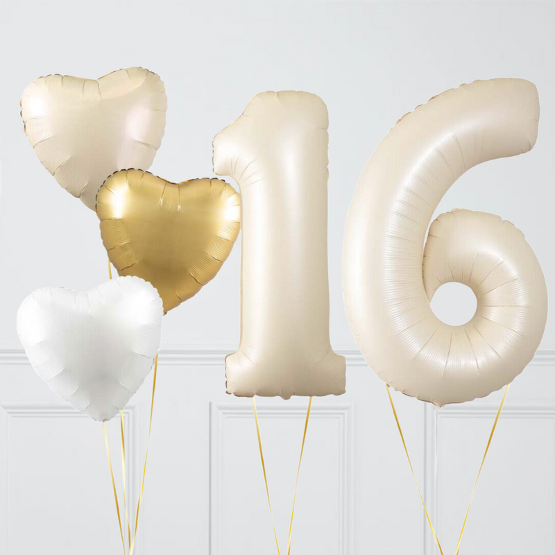 Inflated Cream Gold Birthday Balloon Numbers