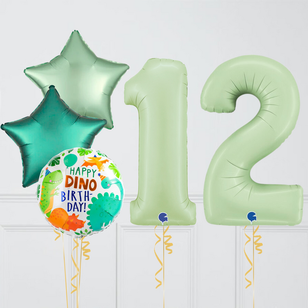 Inflated Dinosaur Olive Green Birthday Balloon Numbers