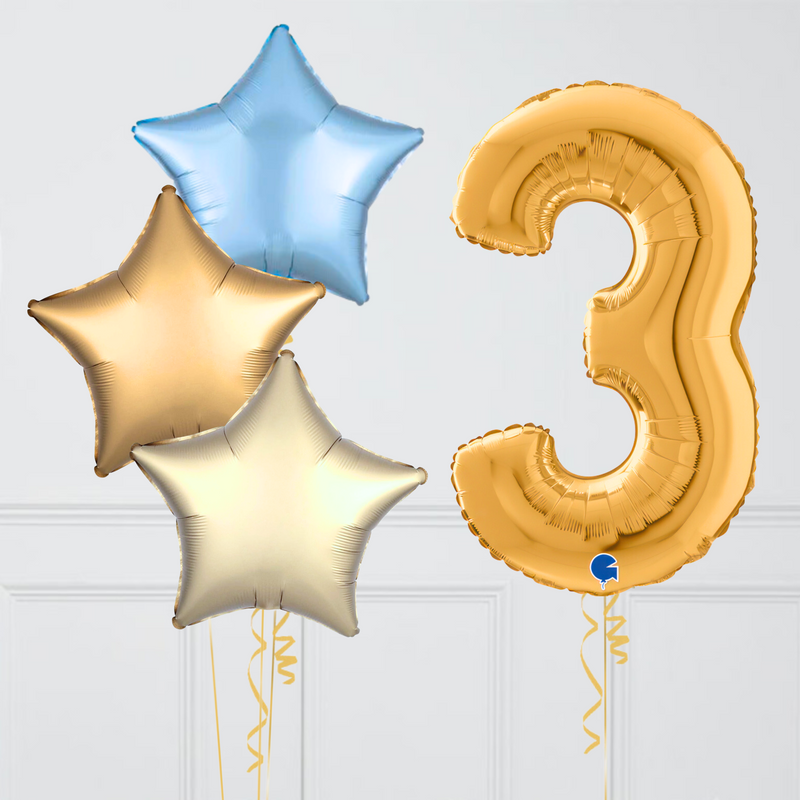 Inflated Golden Baby Blue Birthday Balloon Numbers