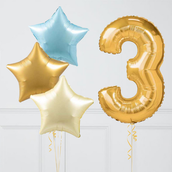 Inflated Golden Baby Blue Birthday Balloon Numbers