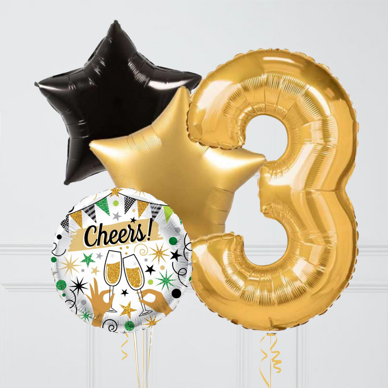 Inflated Golden Glitz & Glam Cheers Balloon Numbers