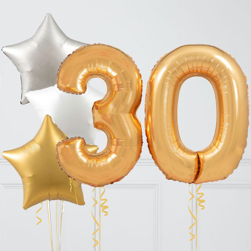 Inflated Golden Stylish Metallic Birthday Balloon Numbers