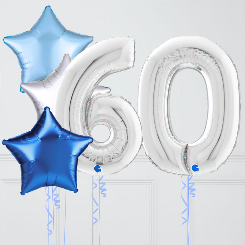 Inflated Ice Blue Silver Birthday Balloon Numbers