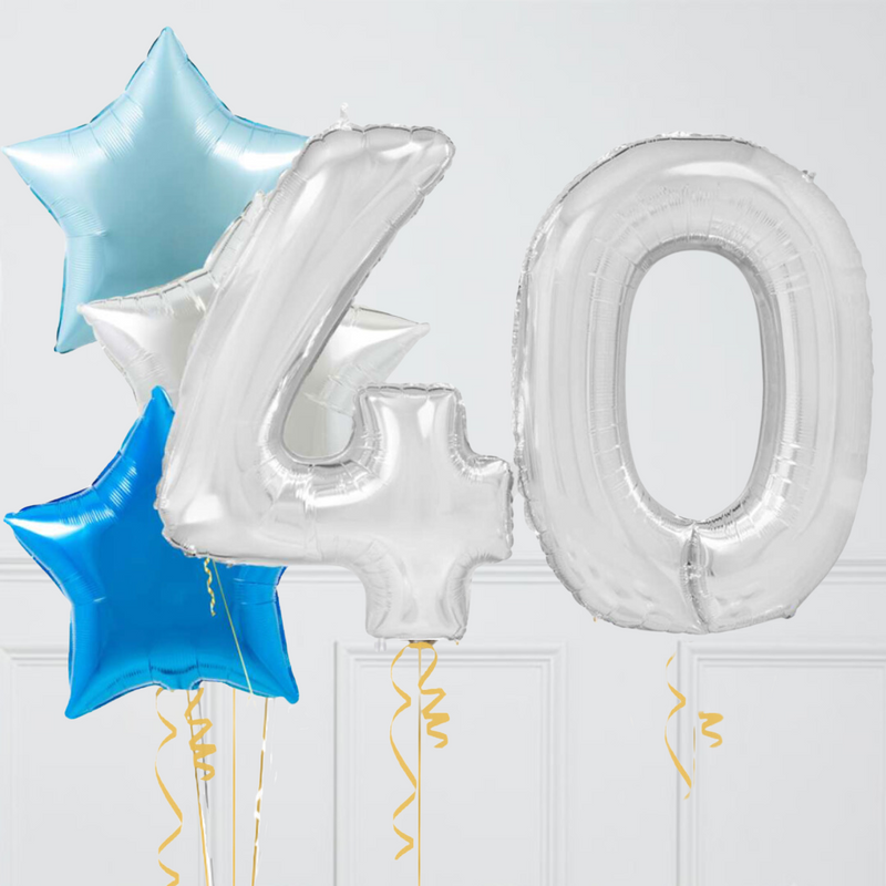 Inflated Ice Blue Silver Birthday Balloon Numbers