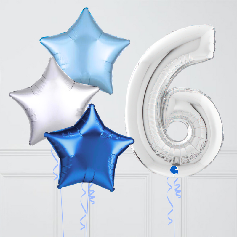 Inflated Ice Blue Silver Birthday Balloon Number