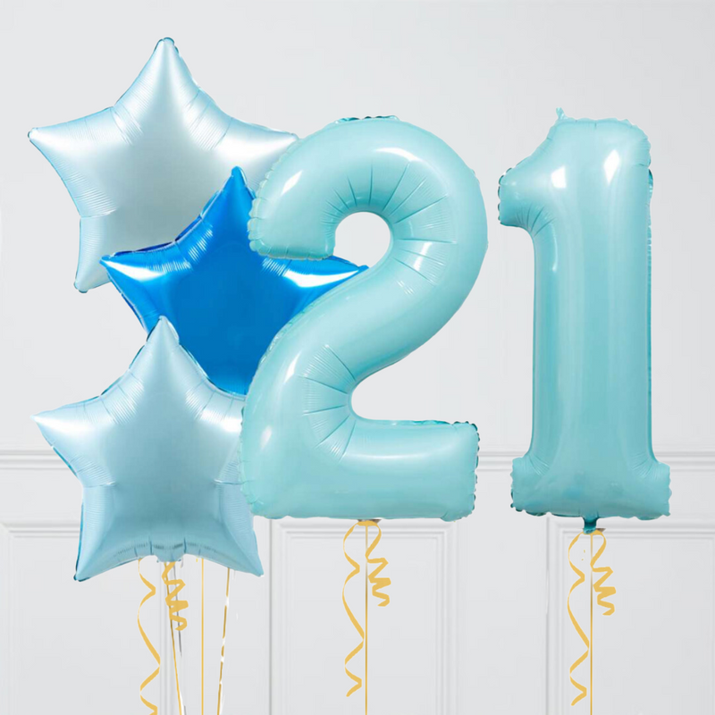 Inflated Pale Blue Birthday Balloon Numbers