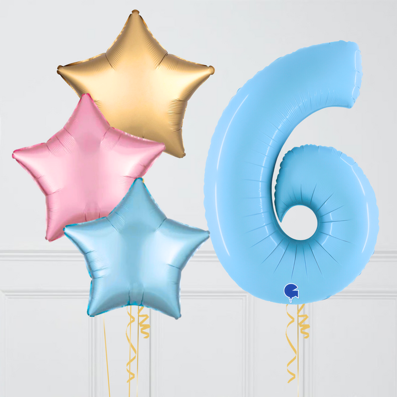 Inflated Pastel Rainbow Baby Blue Balloon Number