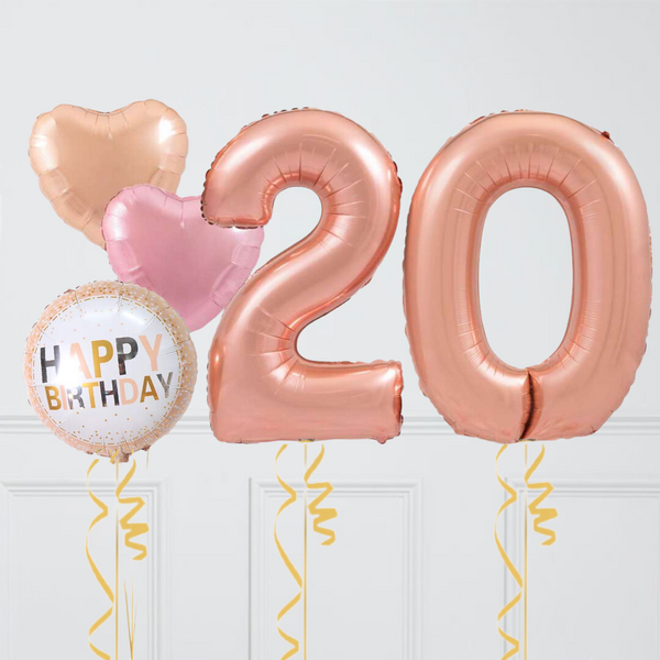 Inflated Rose Gold Hearts Birthday Balloon Numbers