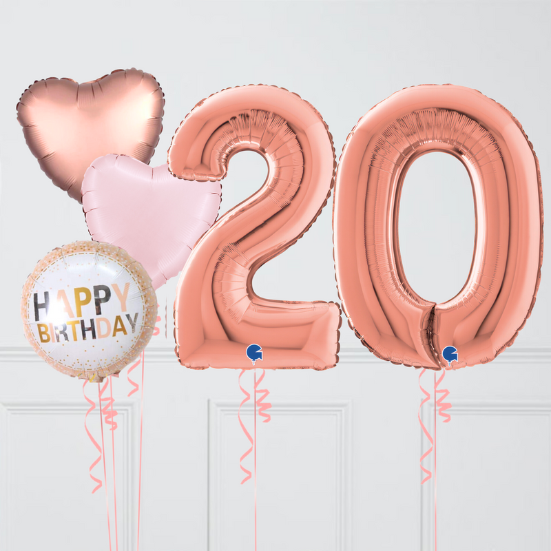 Inflated Rose Gold Hearts Birthday Balloon Numbers