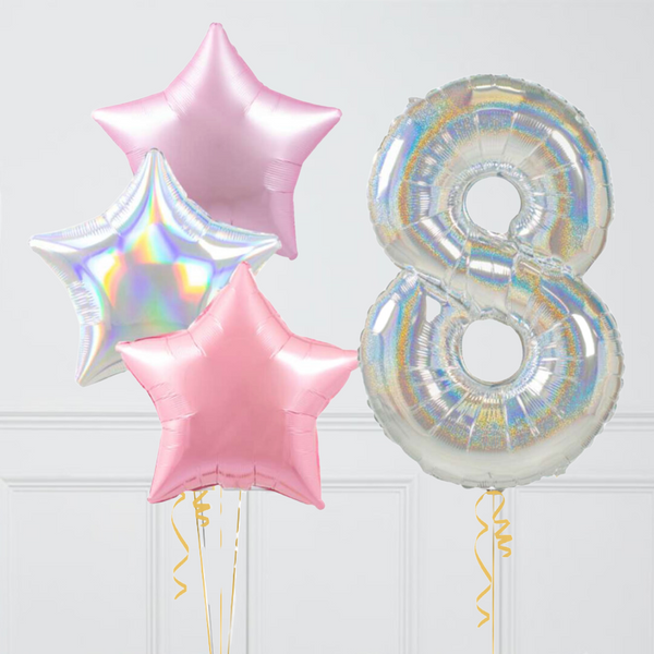 Inflated Rose Pink Silver Birthday Balloon Numbers