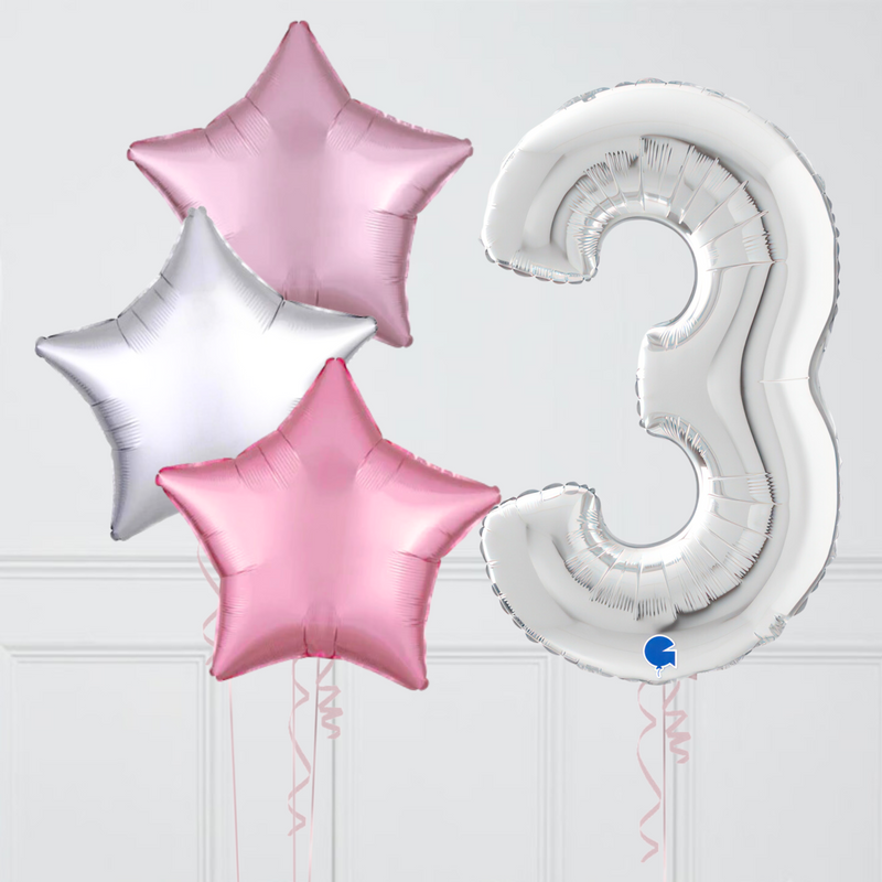 Inflated Rose Pink Silver Birthday Balloon Number