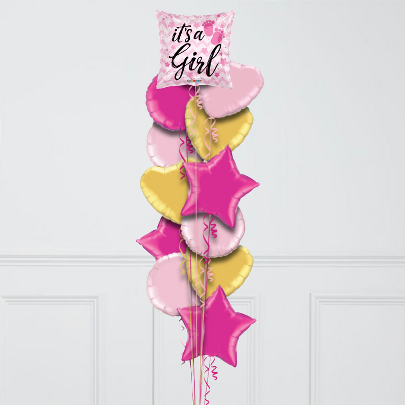 It's A Girl Baby Feet Inflated Foil Balloon Bunch