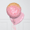 It's A Girl Baby Pink Confetti Hearts Inflated Foil Balloon Bunch