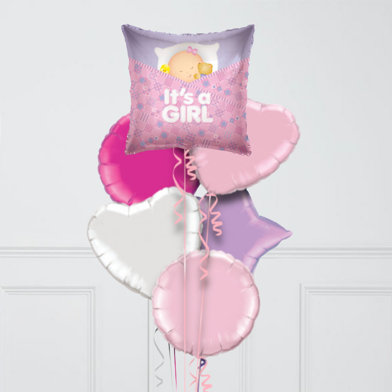 It's A Girl Baby Pink Pillow Inflated Foil Balloon Bunch