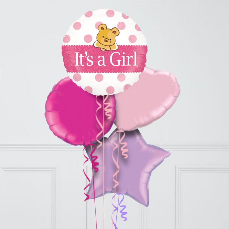 It's a Girl! Teddy Bear Inflated Foil Balloon Bunch