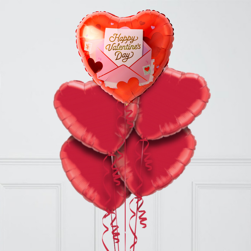 Love Letters Valentine's Day Hearts Inflated Foil Balloon Bunch