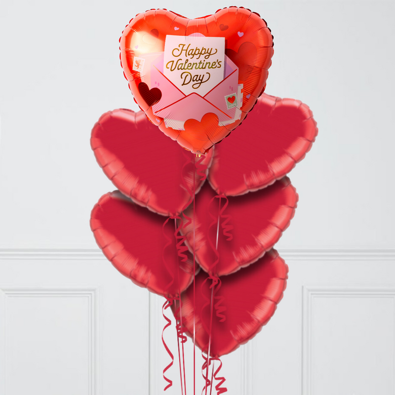 Love Letters Valentine's Day Hearts Inflated Foil Balloon Bunch