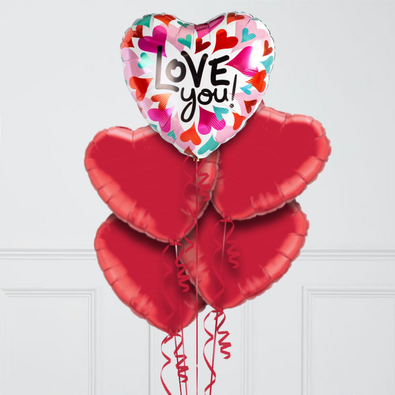 Love You Abstract Print Inflated Foil Balloon Bunch