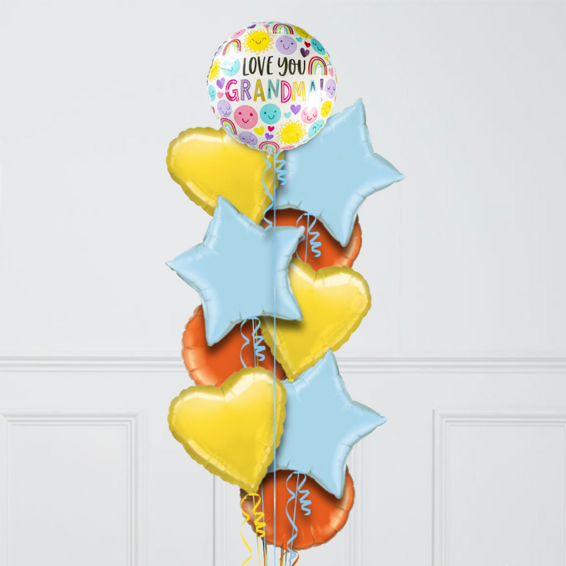 Love You Grandma Hearts Inflated Foil Balloon Bunch