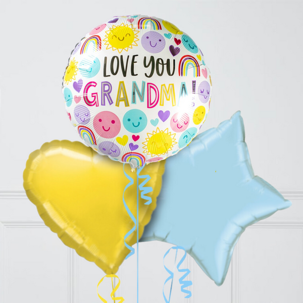 Love You Grandma Hearts Inflated Foil Balloon Bunch