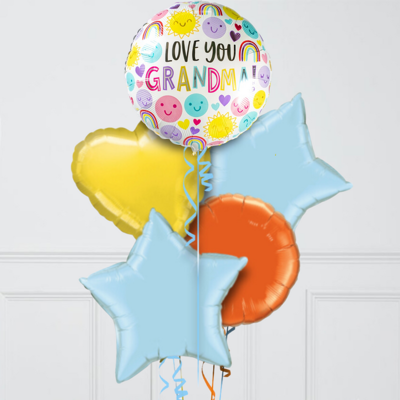 Love You Grandma Hearts Inflated Foil Balloon Bunch