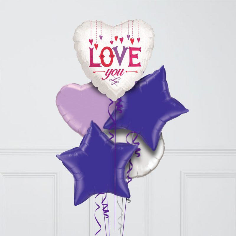 Love You Pastel Hearts Inflated Foil Balloon Bunch