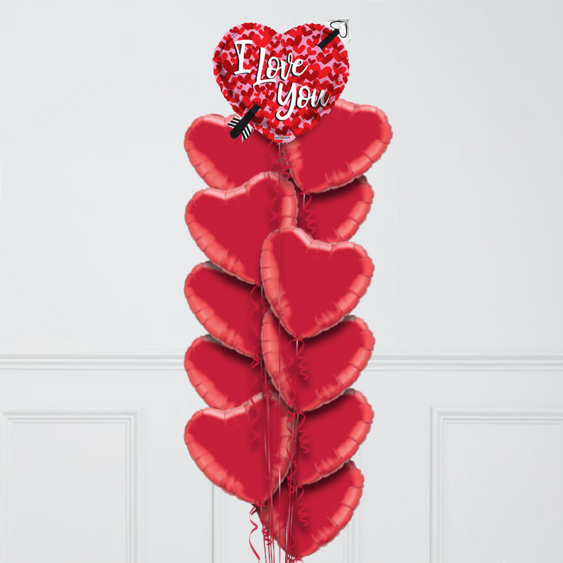 Love You Pinks Hearts Inflated Foil Balloon Bunch