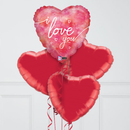 Love You Pinks Hearts Inflated Foil Balloon Bunch