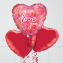 Love You Pinks Hearts Inflated Foil Balloon Bunch