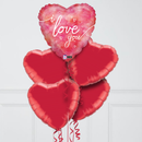 Love You Pinks Hearts Inflated Foil Balloon Bunch