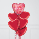Love You Pinks Hearts Inflated Foil Balloon Bunch