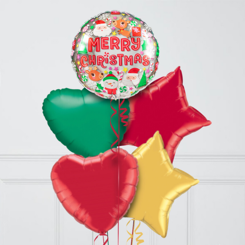 Merry Christmas Buddies Inflated Foil Balloon Bunch